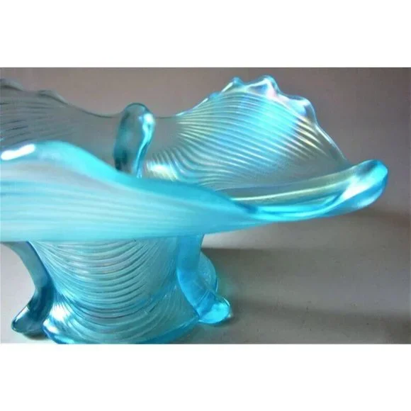 Flashy Electric Radium Northwood Blue Carnival Glass Drapery Candy Dish Vintage - Picture 5 of 5